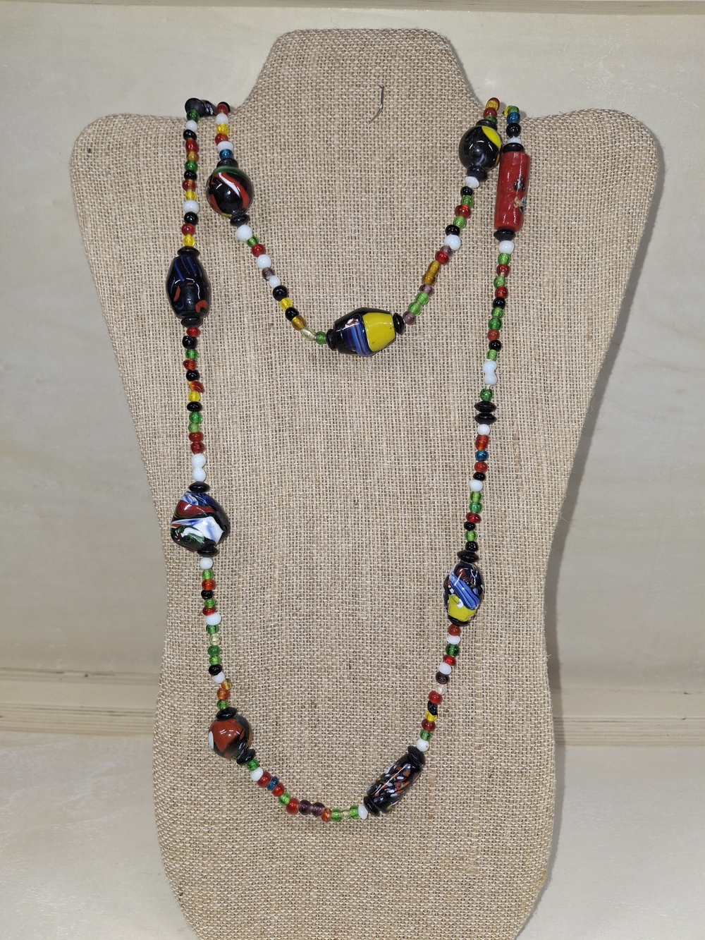 Multicolor Glass Bead Long Necklace - Vibrant Handmade Style